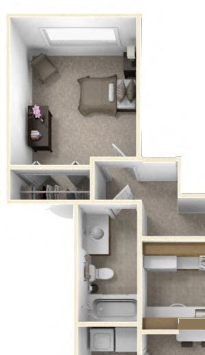 1-Bed/1-Bath, Muscari Floor Plan 1-Bed/1-Bath, Muscari Floor Plan at Northport Apartments, Michigan, 48044